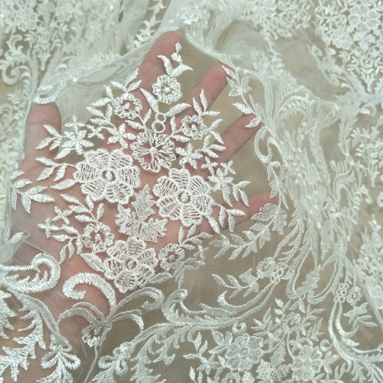 Sequin Wedding Dress Fabric Lace, The Latest, regular Nylon Material, Sold by the Yard, 2023