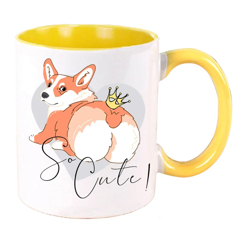 Cute Corgi Cups Funny Children Kids Mugs Coffee Mugen Unique Design Milk Tableware Coffeeware Home Office Decal Friends Gifts