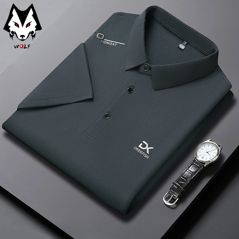 New Men's Business Casual Short Sleeved Shirt with Badge Solid Color Polo Shirt Fashionable Breathable Comfortable Versatile Top