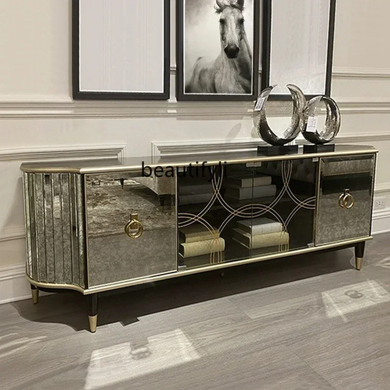 

45cqyAmerican light luxury TV cabinet neoclassical retro glass video cabinet background wall living room bedroom floor cabinet