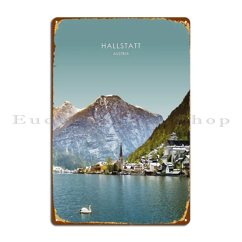 Hallstatt Austria Travel Artwork Metal Sign Poster Printed Party Custom Garage Wall Cave Tin Sign Poster