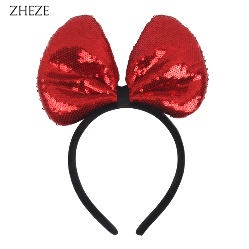 2024 Hot Sales 7inches Large Bow Hairband For Girls Red Sequins Hairbow Headband Festival Birthday Party Hair Accessories