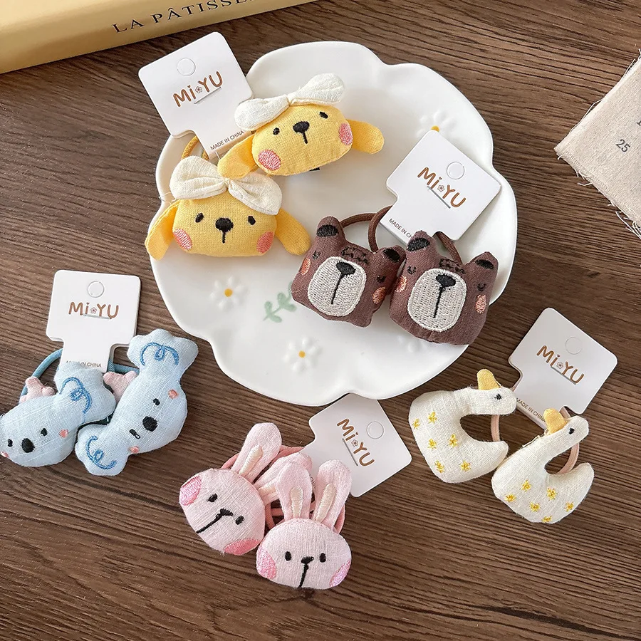 Nette Cartoon Ente Elastische Haarband Stickerei Hase Haar Seil Krawatte Gummiband Scrunchies Pferdeschwanz Halter Mädchen Haar Zubehör