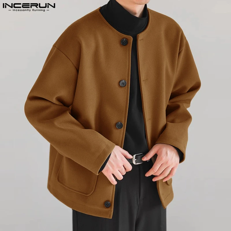 Korean Style Men's Solid Well Fitting Jackets Autumn Winter Casual Streetwear Long Sleeved Jackets Coats S-5XL INCERUN Tops 2023