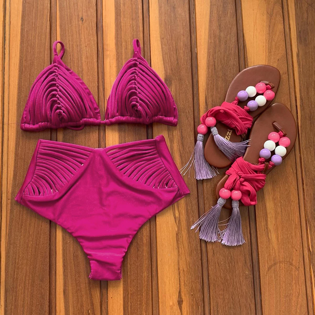 New Bandage Stripes Brazilian Bikini Swimwear Women's Swimsuit Two Piece Set Female Sexy Lace up Mujer Beachwear Summer