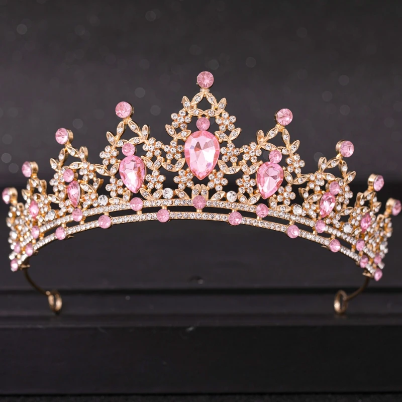 Diademi e corone di cristallo rosa per le donne sposa rosa strass Prom Diadem corona diara nuziale accessori per capelli da sposa gioielli