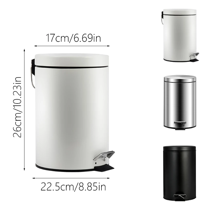 Stainless Bathroom Trash Can 3L Quiet Closing Lid Waste Bin Garbage Can