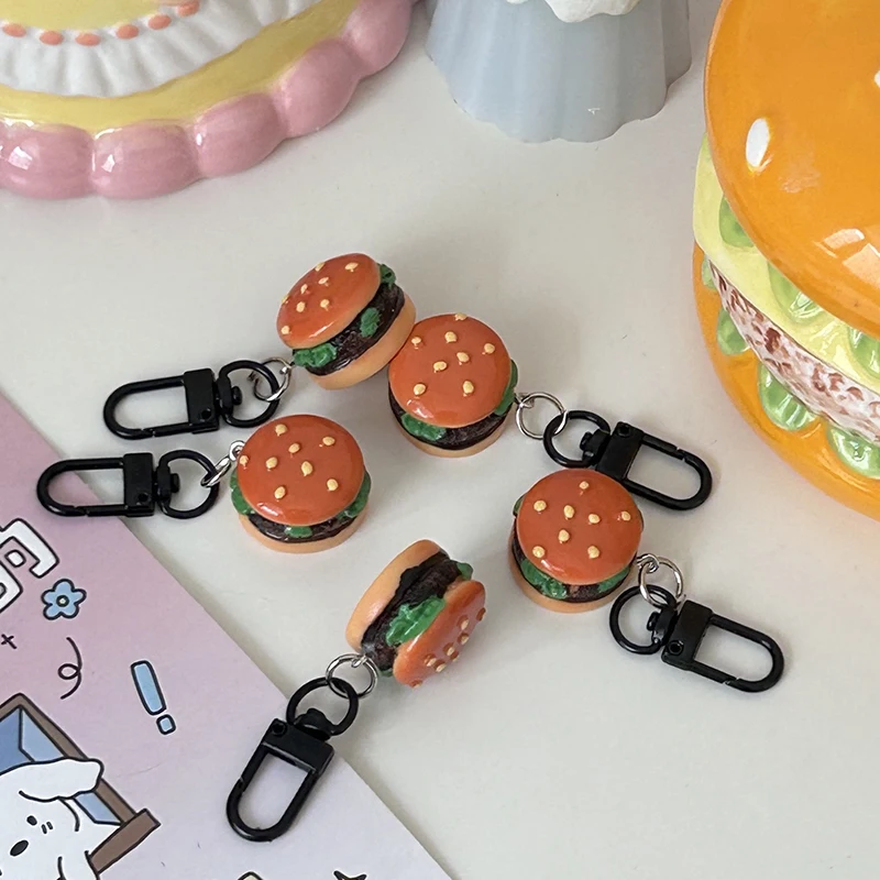 Cute Cartoon Simulated Burger Resin Keychain For Girls Children Car Keyring Pendant Backpack Decoration Accessories Gifts