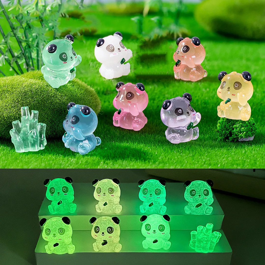 Cute Micro Kungfu Panda Decoration Mini Glow Animal Miniature Figurines Fairy Penguins Figurine Decor Bonsai Garden Ornaments