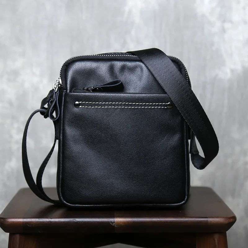 Men's Top Grain Leather Crossbody Bag, Vertical Design Casual Shoulder Bag with Phone Pocket, New Arrival