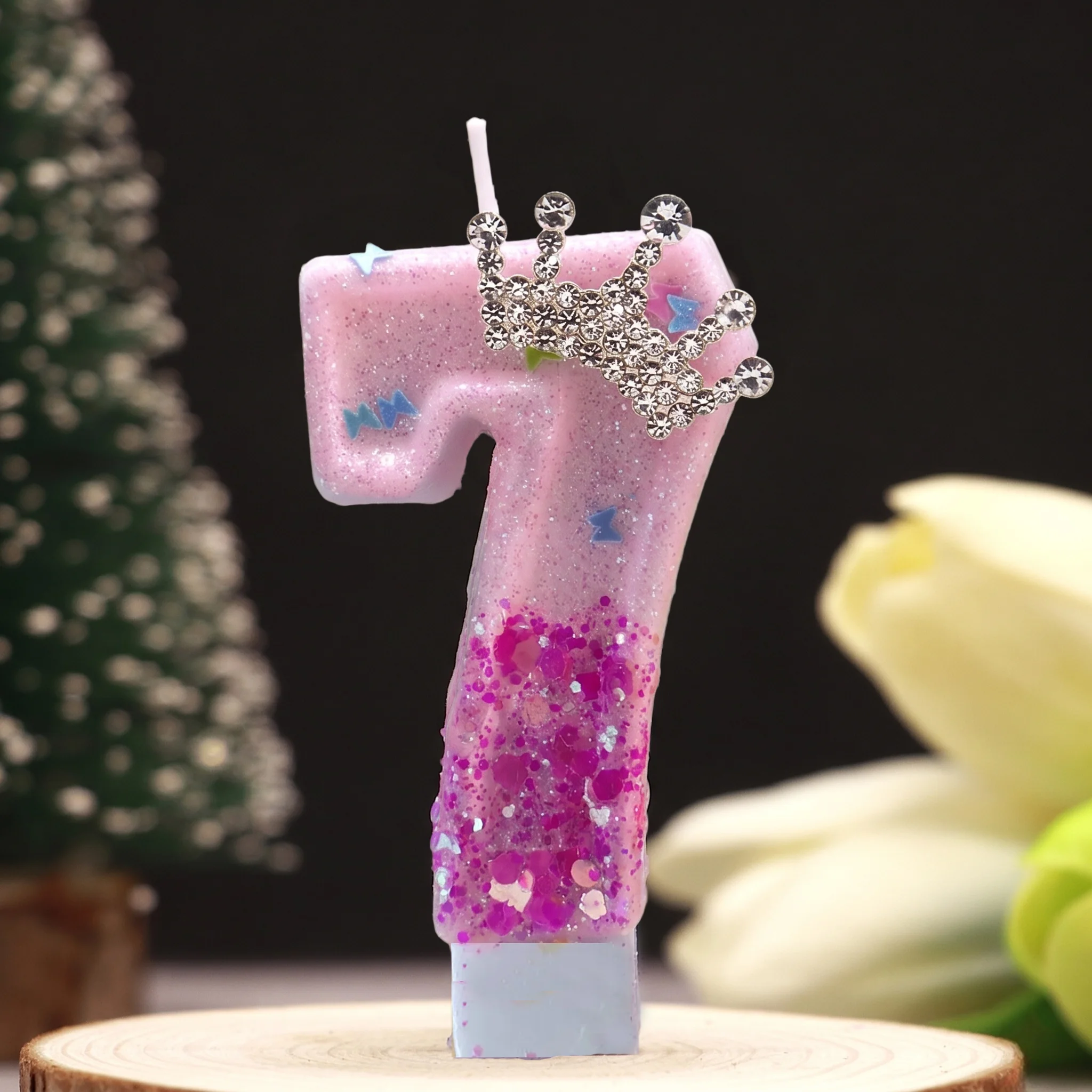 Pink Rose Red Sequins Dual Color Crown Princess Digital Birthday Candle - Festive Cake Decoration - view 4