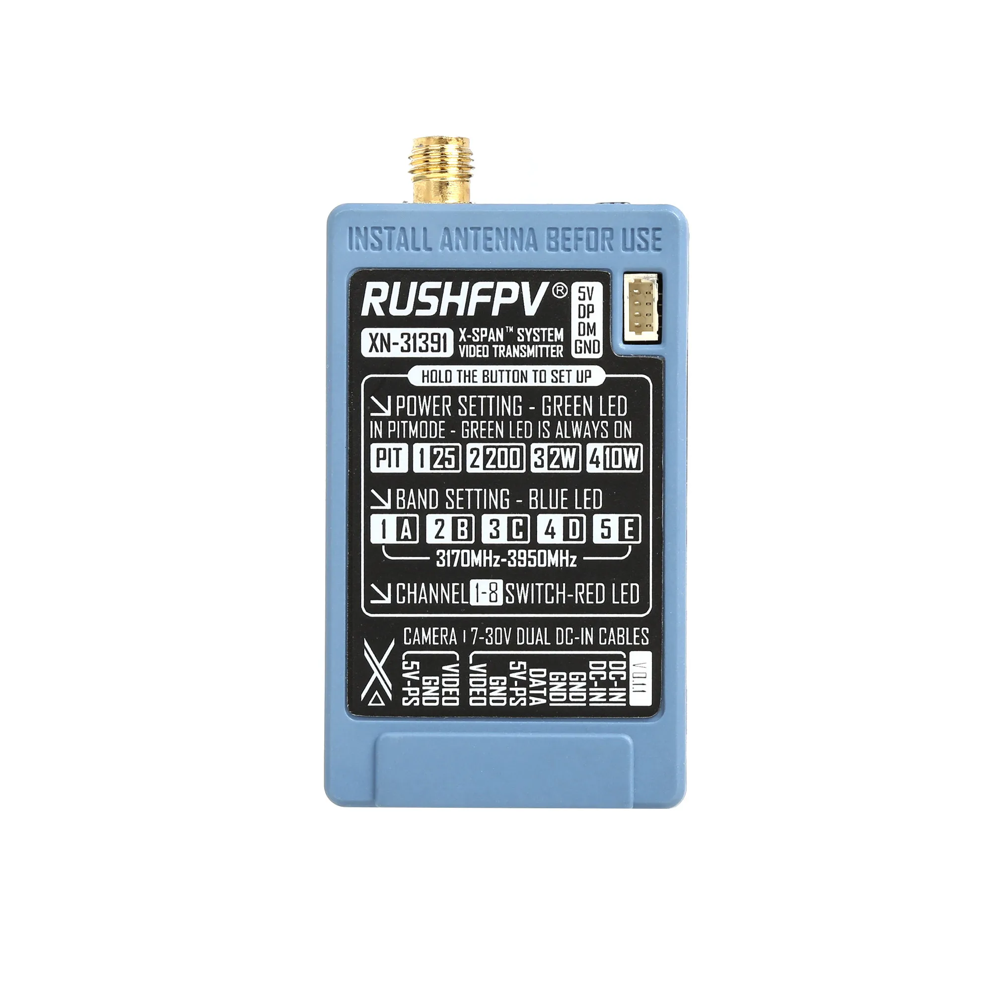 RUSHFPV XSPAN 3.1G‑3.9G 10W GaN VTX Set with Circular Polarized Antenna for FPV Drone RC Model