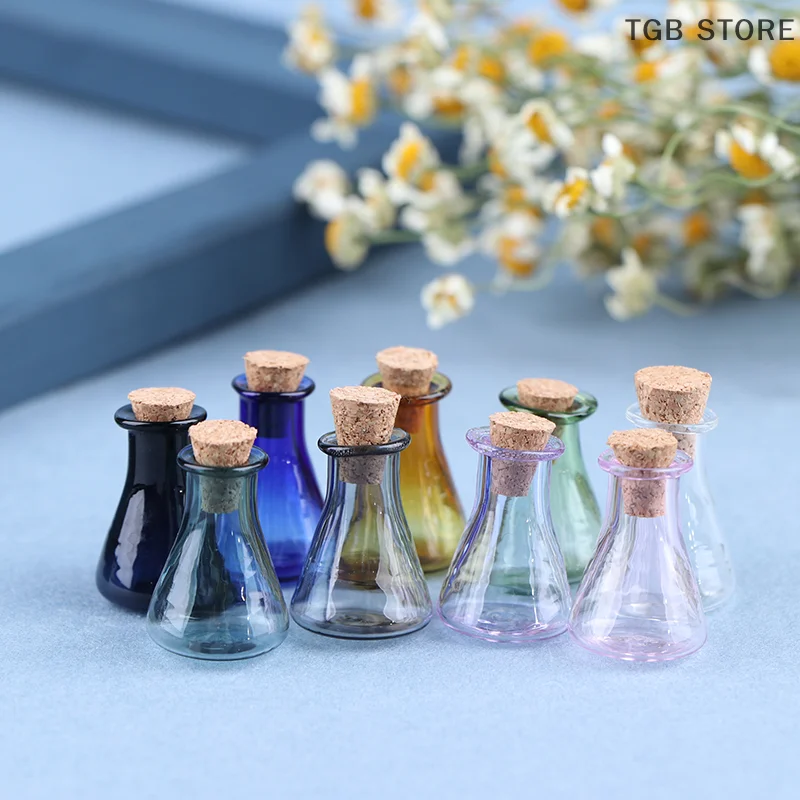 2Pcs Mini Glass Color Bottle Wishing Bottle Tiny Jars Vials Mini Storage Bottle