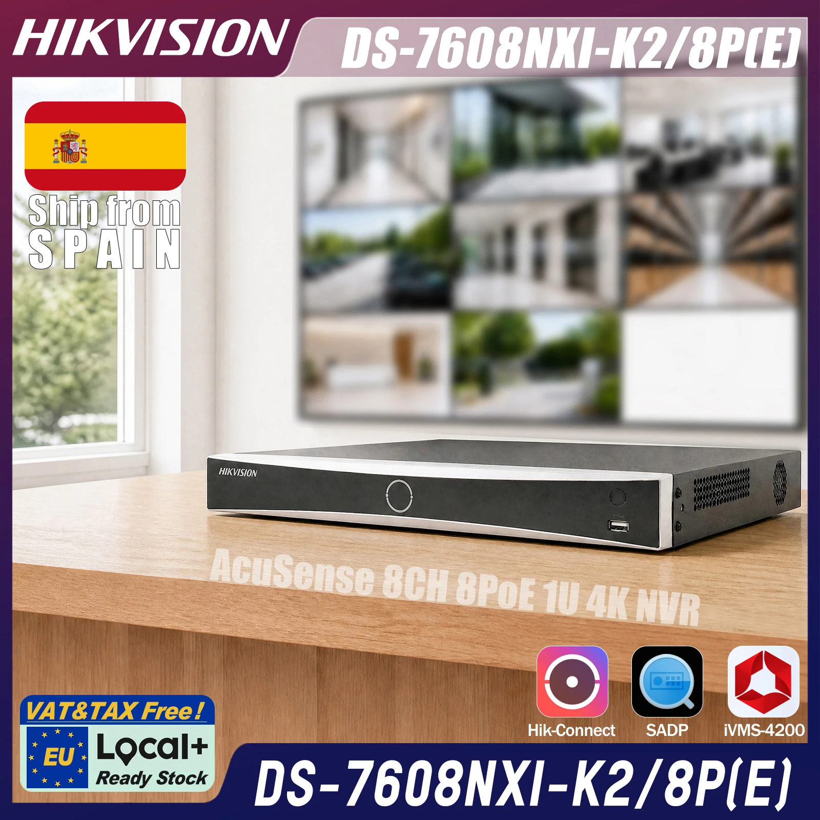 Hikvision DS-7608NXI-K2/8P(E) NVR PoE AcuSense 1U a 8 canali 4K, 8 porte PoE fino a 80W, 80Mbps in ingresso, riconoscimento facciale, protezione perimetrale, 2 SATA fino a 32TB, 4/1 allarme, H.265+