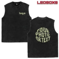 Chaleco Deportivo de Algodón Lavado Personalizado con Logotipo para Hombre, Camiseta sin Mangas para Gimnasio, Camiseta Deportiva sin Mangas, Camiseta Holgada de Manga Corta para Correr en la Playa