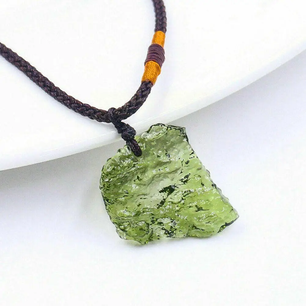 Natural Unique Crystal Quartz Necklace Impact Glass Necklace Pendant Meteorite Pendant Green Unisex Stone Moldavite X1W4