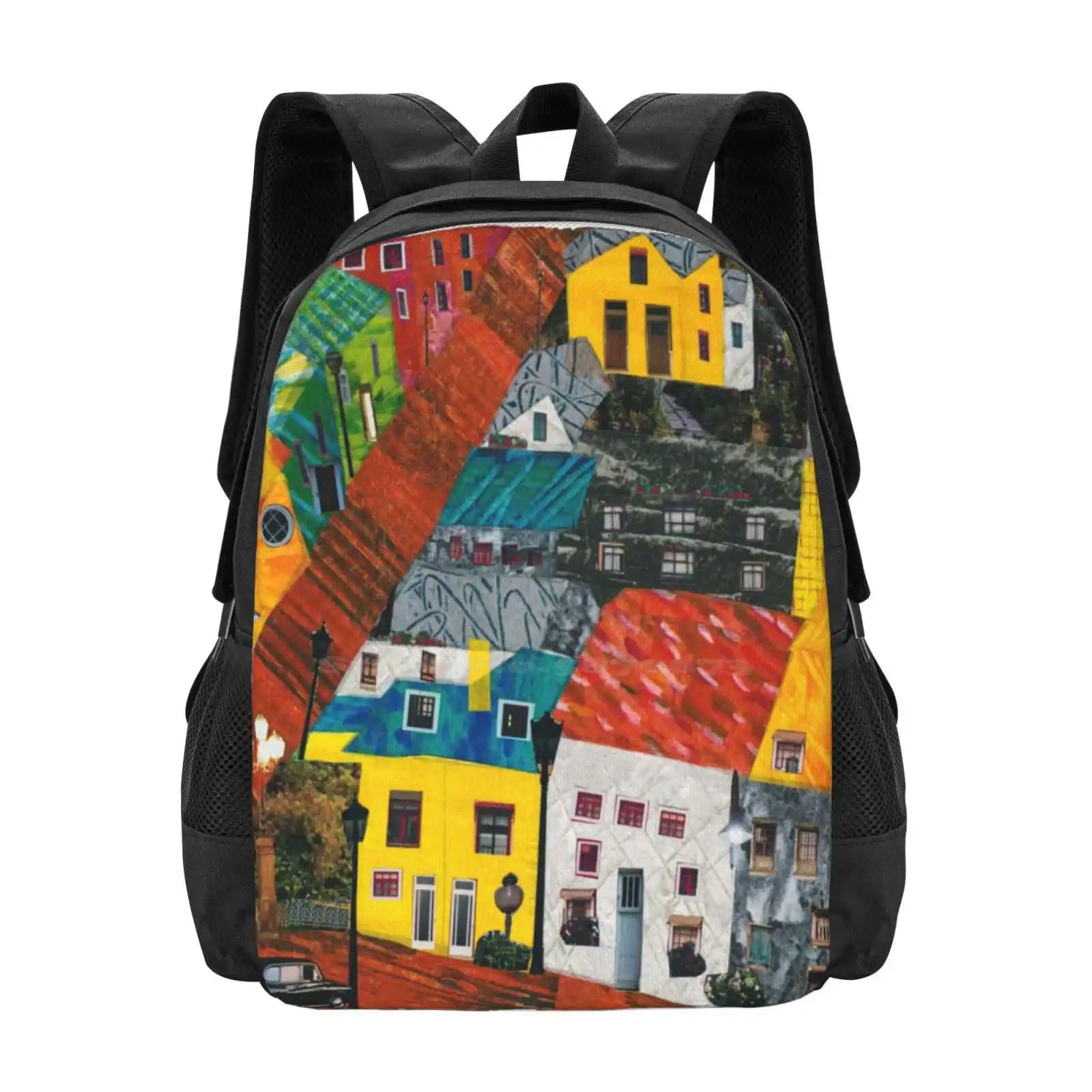 

Reykjavik Rooftops Hot Sale Schoolbag Backpack Fashion Bags Iceland Reykjavik Houses Neighborhood Community Collage Colorful