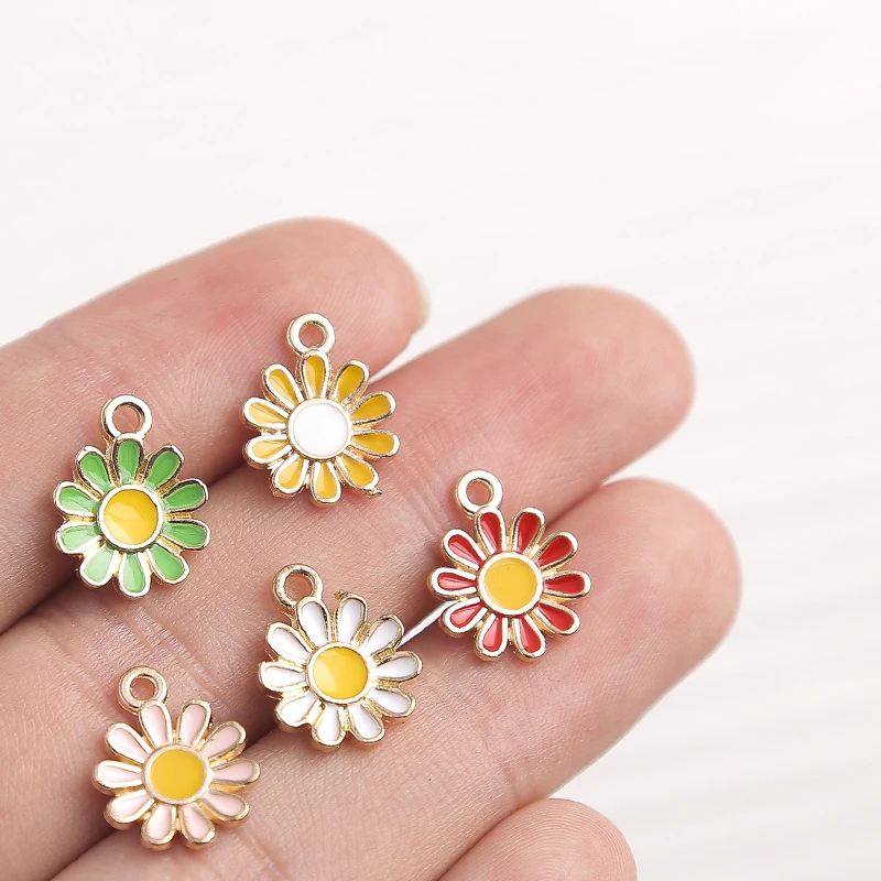 10 stücke 11x15mm niedliche bunte Emaille Blume Charms Anhänger für DIY Tropfen Ohrringe Halsketten Armbänder Schmuck machen Accessoires – Detail 3