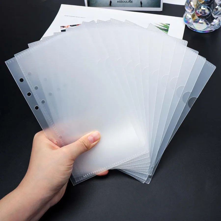 12 قطعة المغلفات النقدية Zipless A6 جيوب الموثق الصقيع PP مخطط إدراج حافظات الورق ل 6 حلقة المجلدات المنظم Accessori