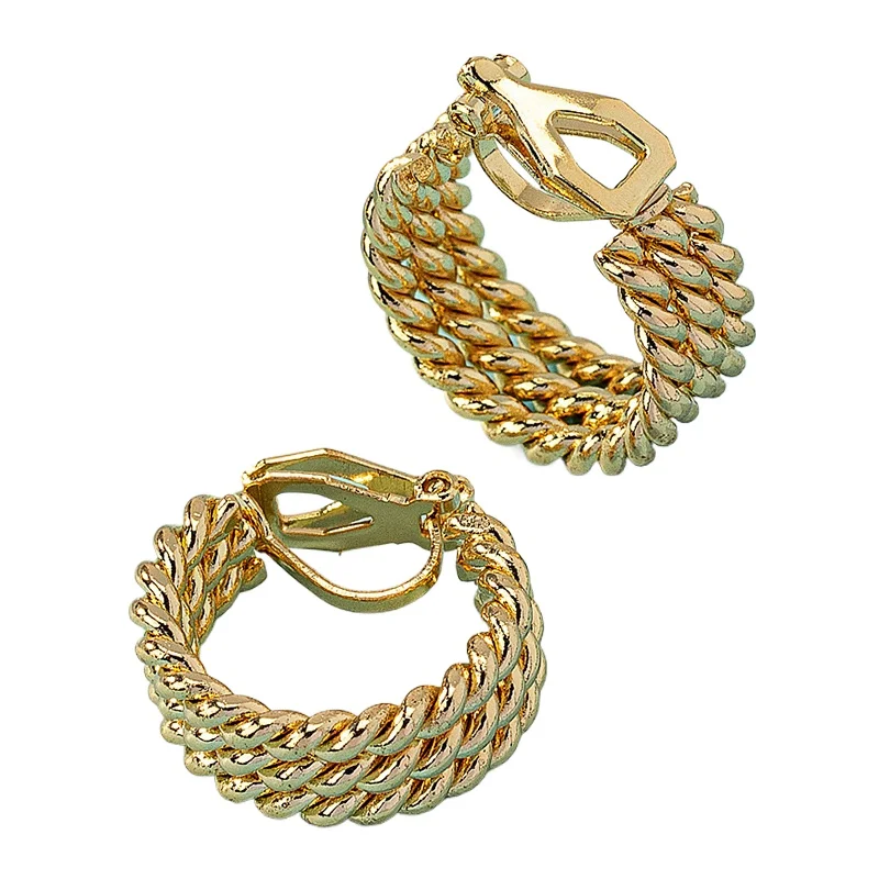 Wholesale Gold Plated Retro Roudnd Clip on Earrings for Women Elegant High-end Female Half Circle Hoop Ear Cuff Earrings
