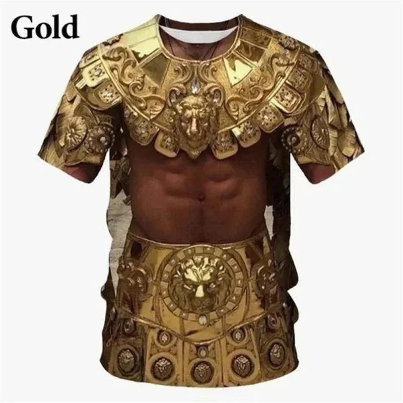3D Print Medieval Armor Cosplay Sports Fast Dry Breathable Men T Shirt Casual Fashion Round Neck Parent-child Short Sleeve Top