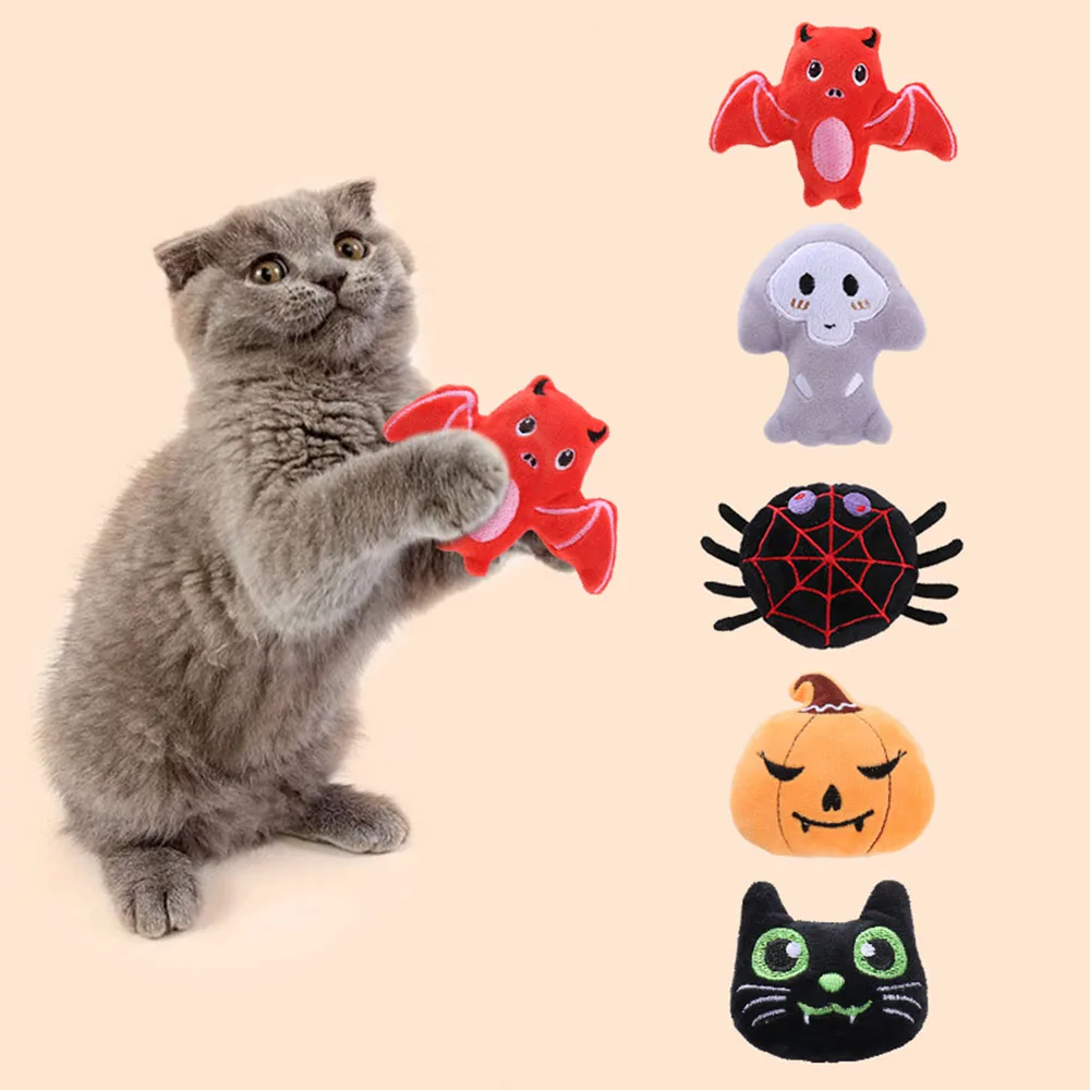 Halloween-Katzenspielzeug – Kürbis- und Spinnenform-Plüschspielzeug, selbstspielend für Katzen zur Linderung von Langeweile, weiches, sicheres Kätzchenspielzeug,