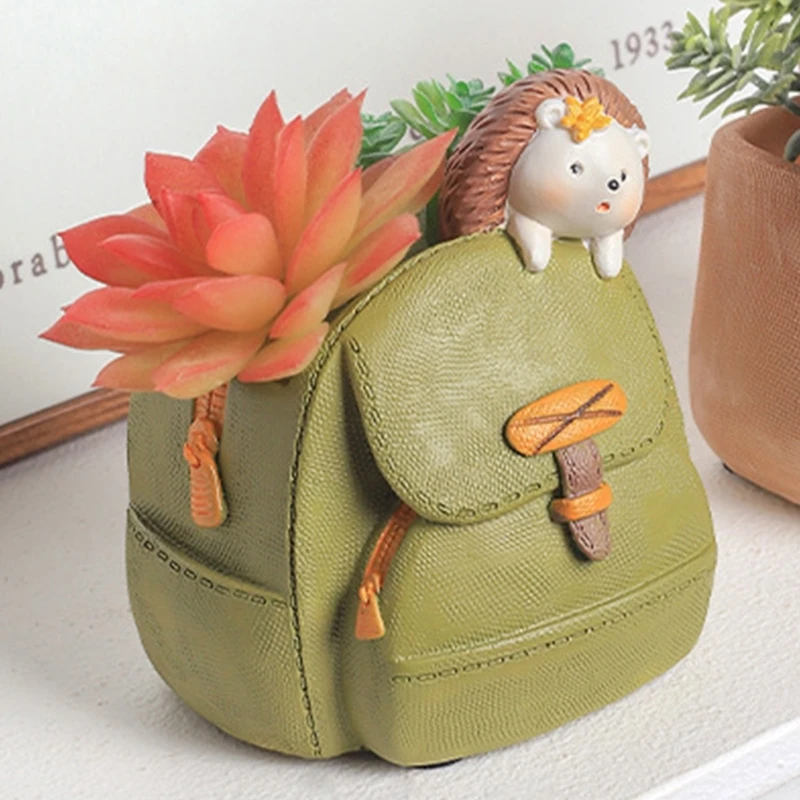 Garden Statues Backpack Hedgehog Flower Pot Mold Unique Pen Holder Resin Molds