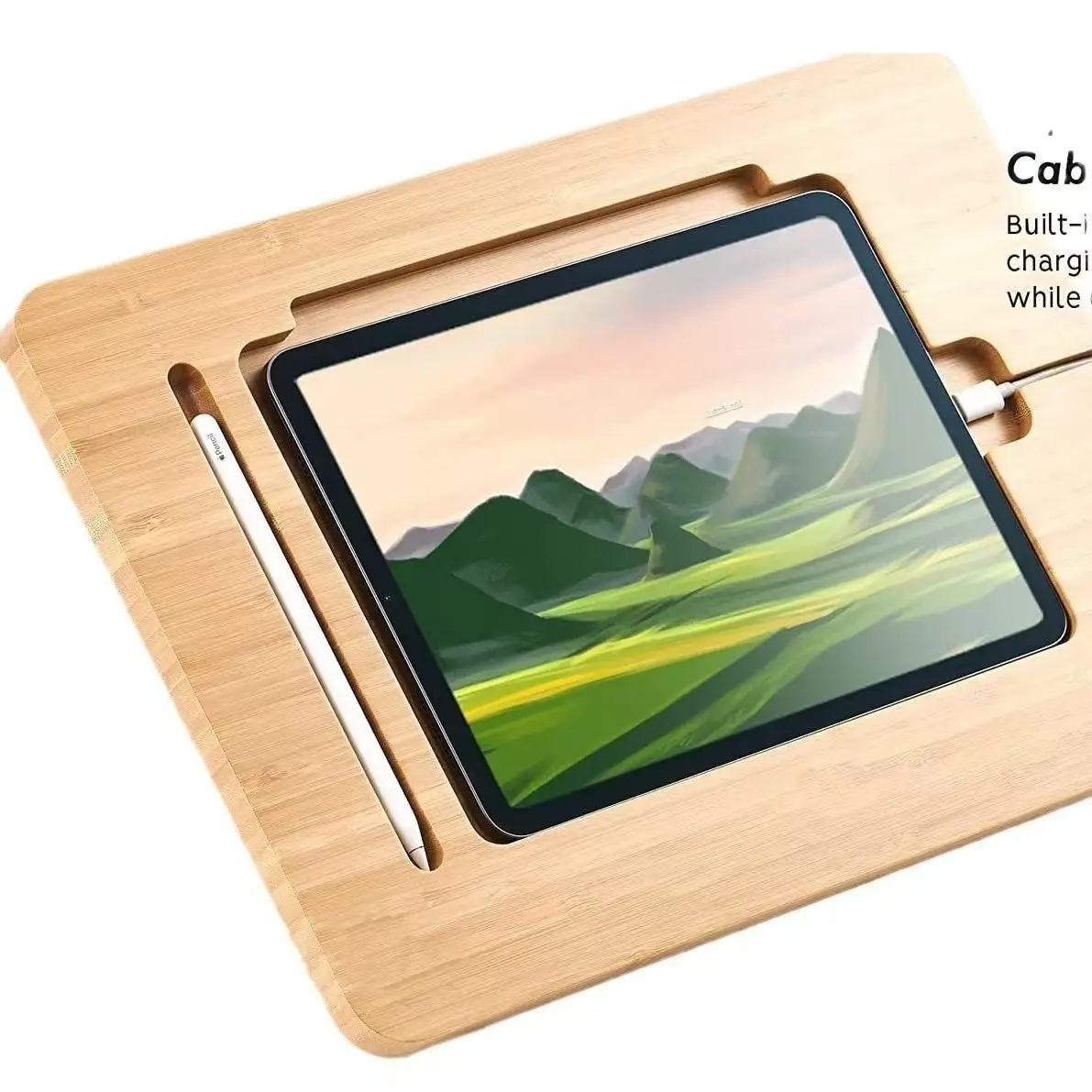 Bamboo Wood Adjustable Tablet Stand, Compatible with iPad Huawei for Drawing Desk, Stable Holder for Home Office