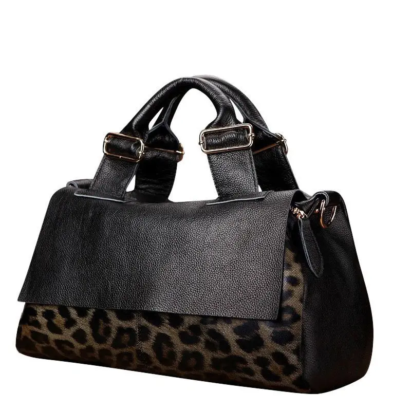 Casual Genuine Leather Tote Bag Women Large Genuine Leather Handbag Luxury Leopard Printing Cowhide Shoulder or Crossbody Bags