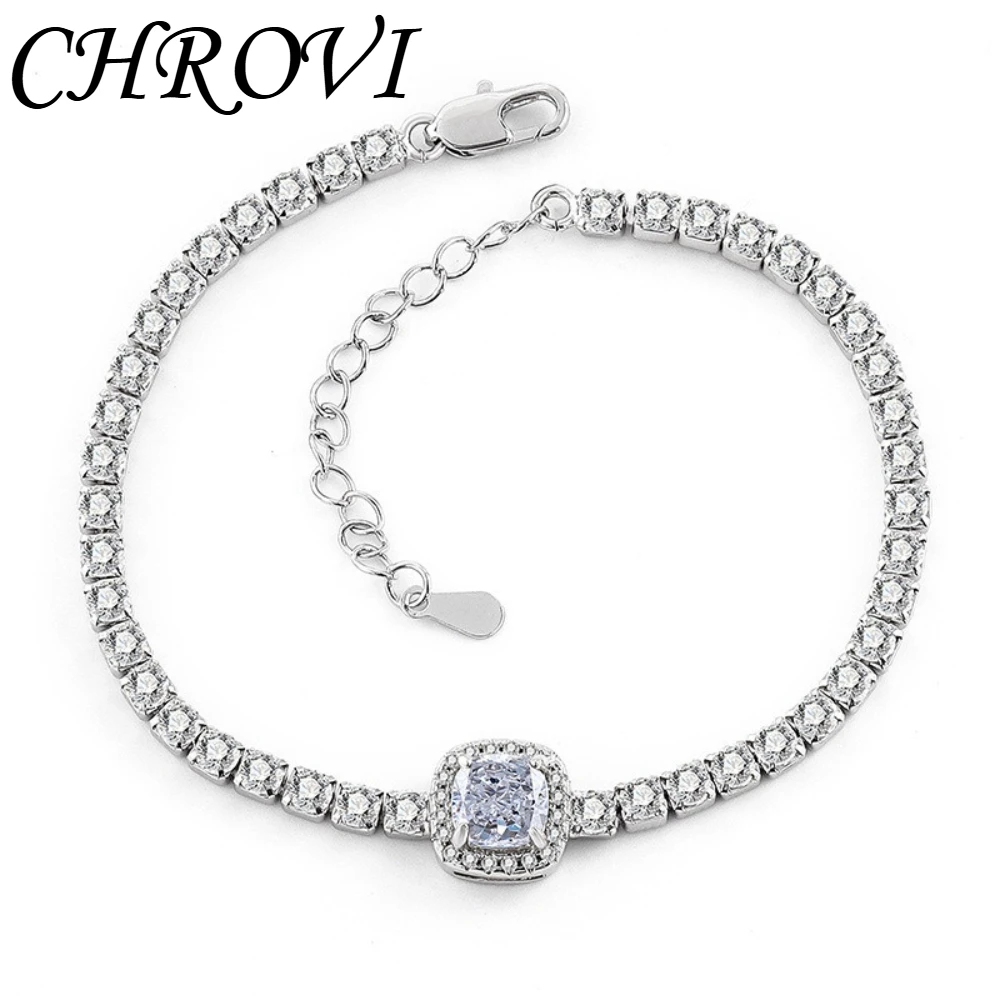925 Reines Silber Funkelndes Edelstein-Eisblumen-Armband mit Hochkarätigen Diamanten im Prinzessinnen-Quadrat-Design – Detail 7