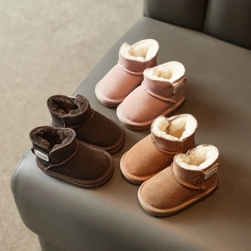 Infant Boots New Winter Baby Snow Boots Warm Plush Leather Toddler Shoes Fashion Boys Girls Anti-slip Rubber Sole Baby Sneakers