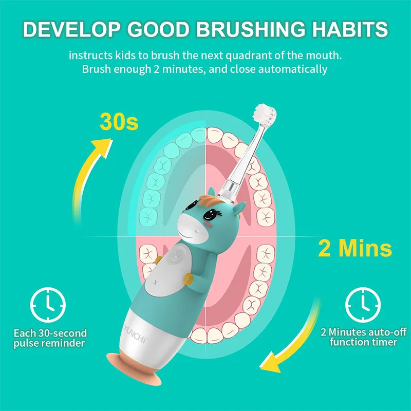 K3 Unicorn Cartoon Kids Electric Toothbrush Soft Bristle Sonic Vibration IPX7 Waterproof Oral Care Tooth Brush For Ages 3-12 - view 5