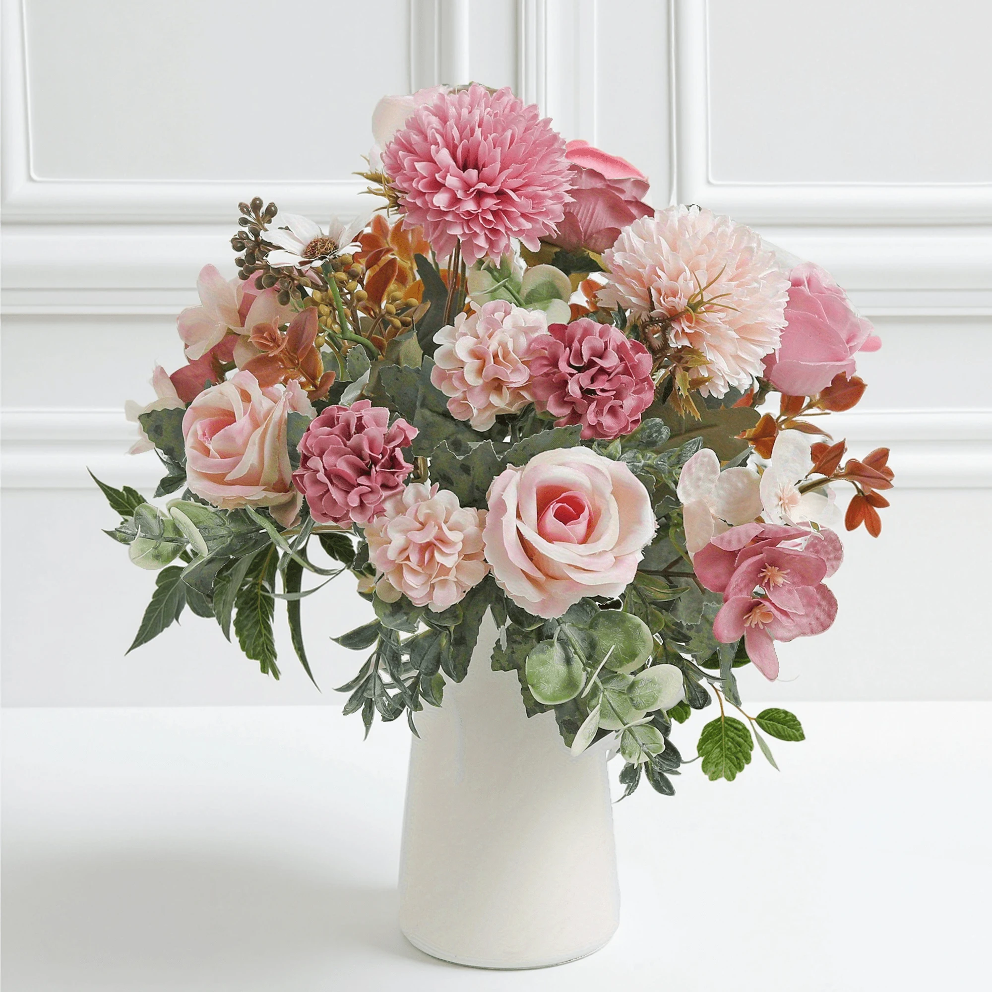 باقة الورد الفاوانيا الزهور الاصطناعية لزفاف العروس اكسسوارات الديكور طاولة غرفة المنزل الحرفية زهرة الهندباء الكوبية