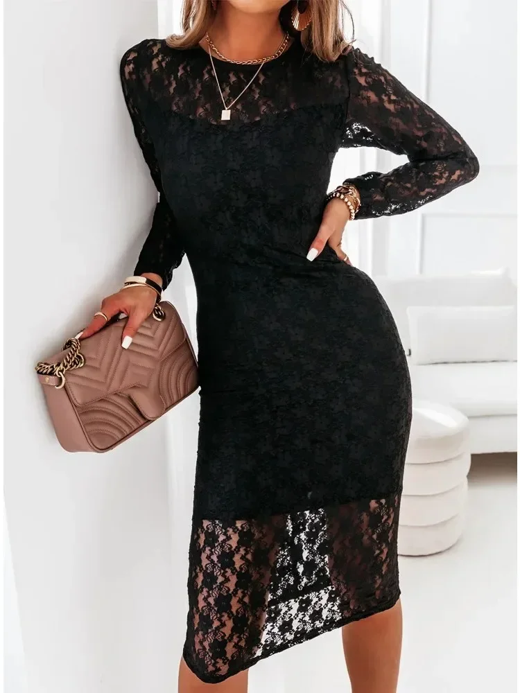 Women\'s S-XL size new sexy slim fit bag buttocks temperament long sleeved lace dress maxi dresses for women