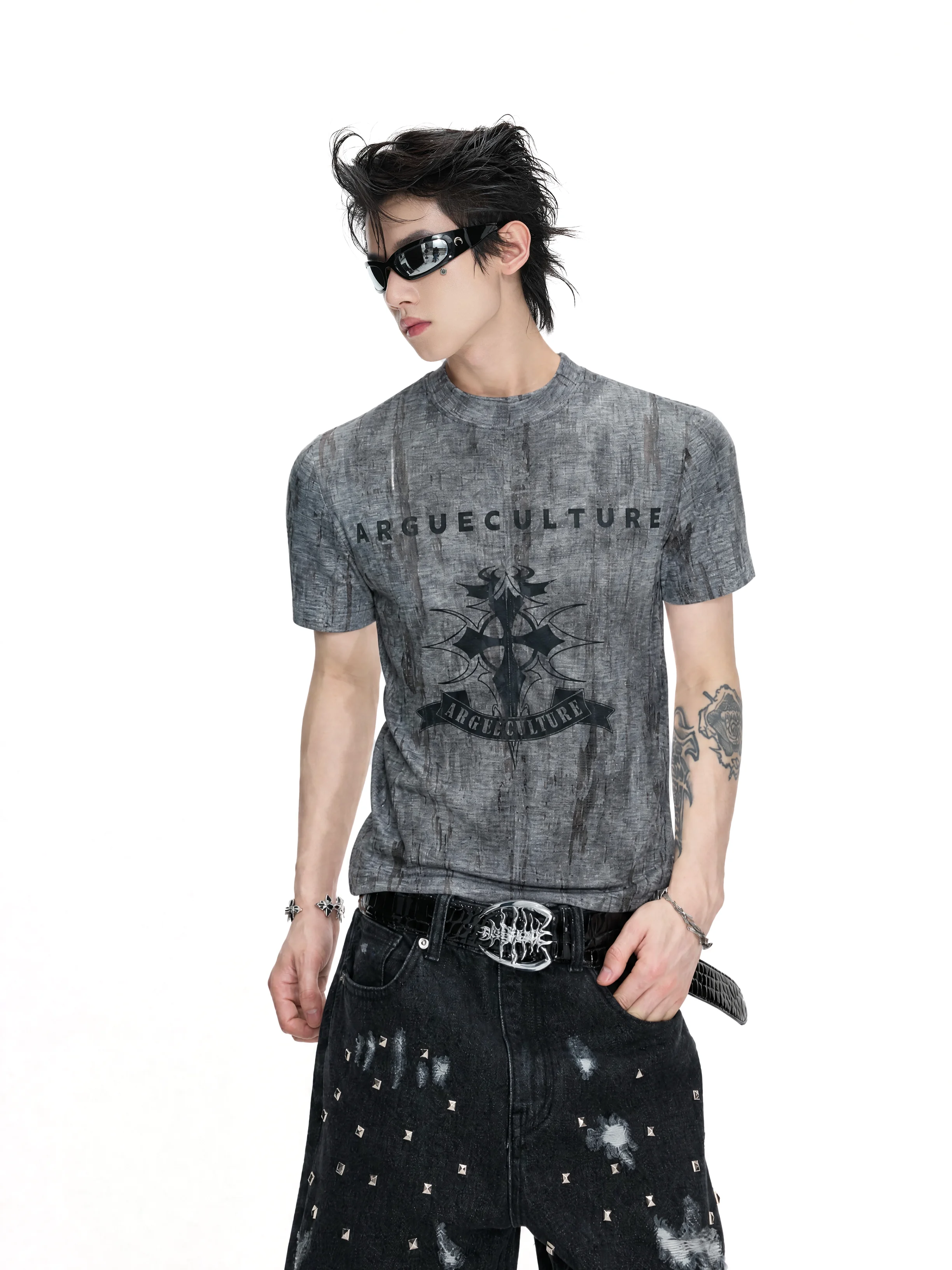 Retro Dyeing Short Sleeve round Neck T-Shirt Breathable Polyester Fiber Casual Loose Fit T-Shirt for Youth And Teens