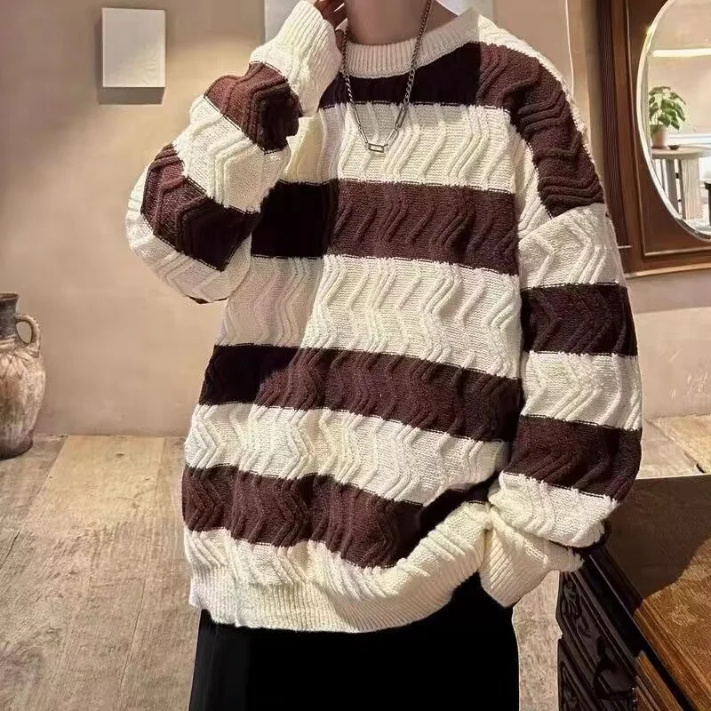 

Loose Fit Large Size Men's Knitwear Autumn Winter Ins Sle Sweater Hong Kong Flavor Lazy Boy Big And Tall Boy Winter Coat