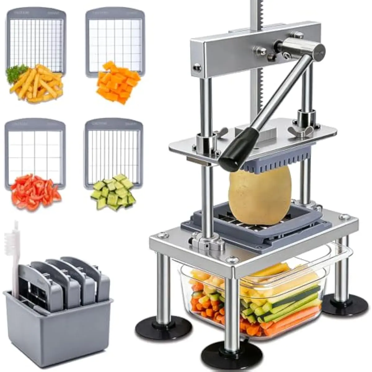 Effortless Lever-Driven Vegetable Slicer for Potatoes Onions Carrots Tomatoes | Heavy-Duty Stainless Steel Construction | Dishwa