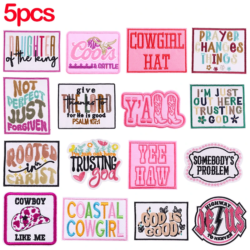 5 Stück Western-Cowgirl-Buchstaben-Aufnäher zum Aufbügeln auf Kleidung, Cartoon-Pink-Buchstaben-Aufnäher zur Dekoration von Kleidung