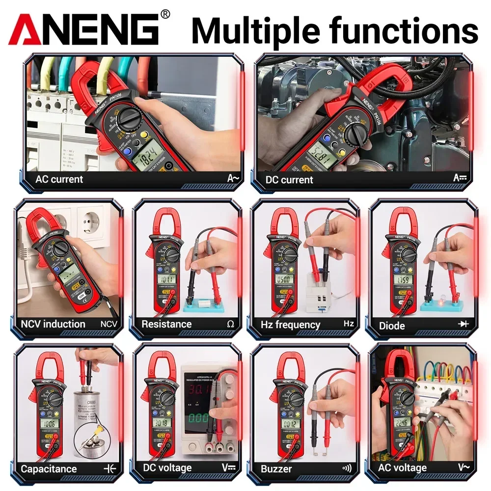 ANENG PN106 Clamp Meter AC/DC Current Multimeter  Voltage 4000 Counts  Ammeter Voltmeter NCV Resistance Capacitor Electric Test image 4
