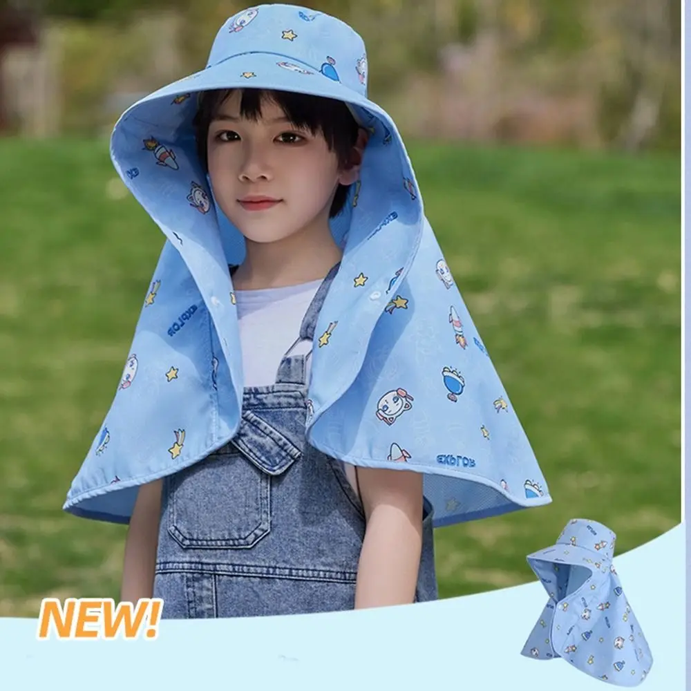 

Fashion Big Brim Baby Fisherman Hat Cartoon Sun Protection Sunscreen Hat Visors Shawl Children Beach Cap for Boys and Girls