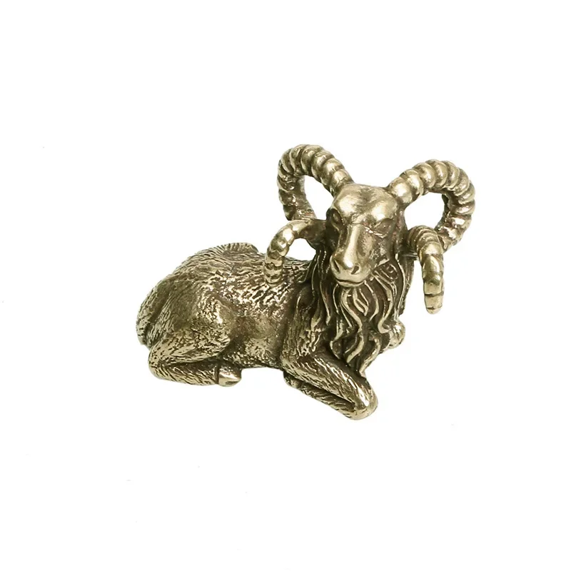 Solid Brass Goat Ornament Antique Copper Zodiac Animal Sheep Miniature Figurines Home Decor Accessories Desktop Decor Pen Rack