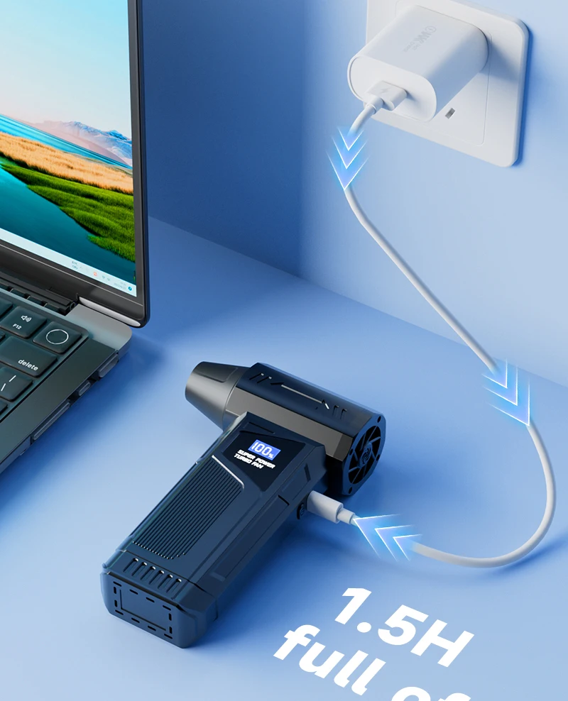 무선 제트 팬 990000RPM 브러시리스 모터 터보 제트 송풍기 자동차 진공 청소기 조명/디지털 디스플레이 야외 휴대용 송풍기