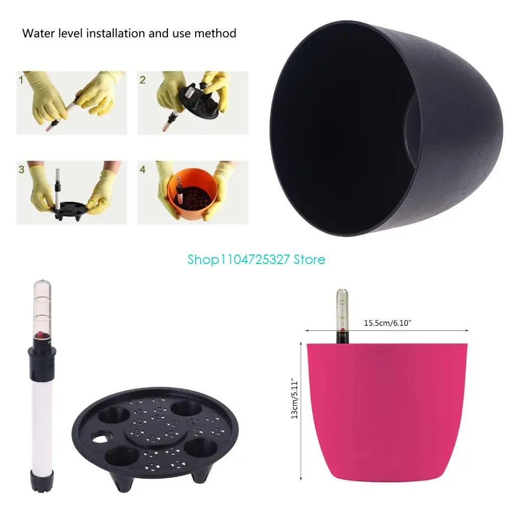 D8KF PP Watering Planters Flower Pots Indoor with Water Level Indicators 6x5''