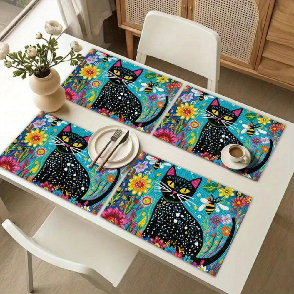 Peeking Black Cat Paw Placemats Cute Kitty Table Decor Minimalist Sideboard Display Modern Casual Dining Table Gift
