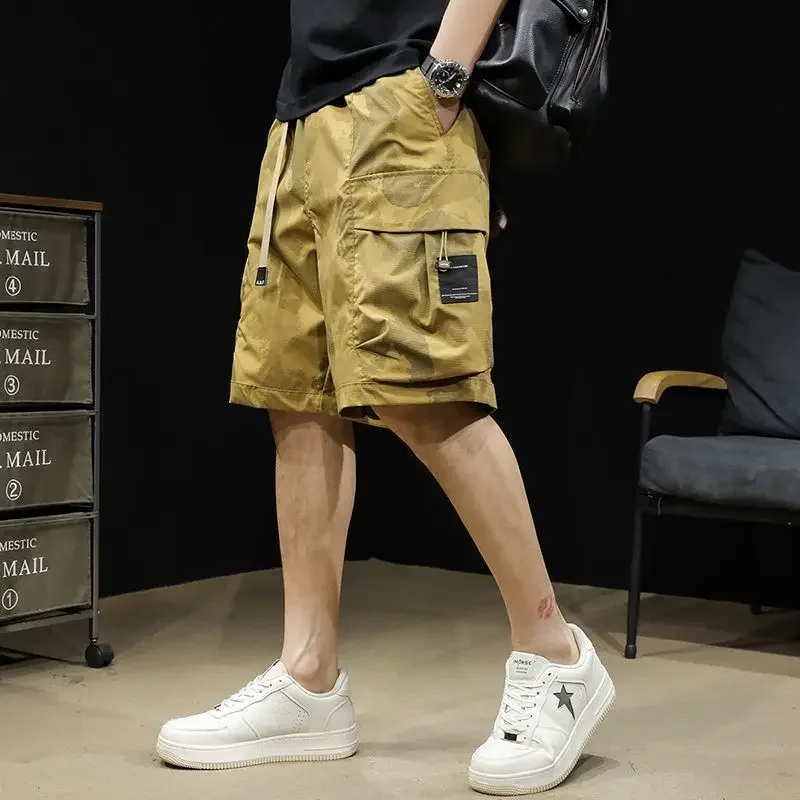 Con tasche Camo Camouflage Bermuda Mezza lunga Oversize Wide Draw String Pantaloni corti maschili Baggy Pantaloncini cargo da uomo Nylon sciolto
