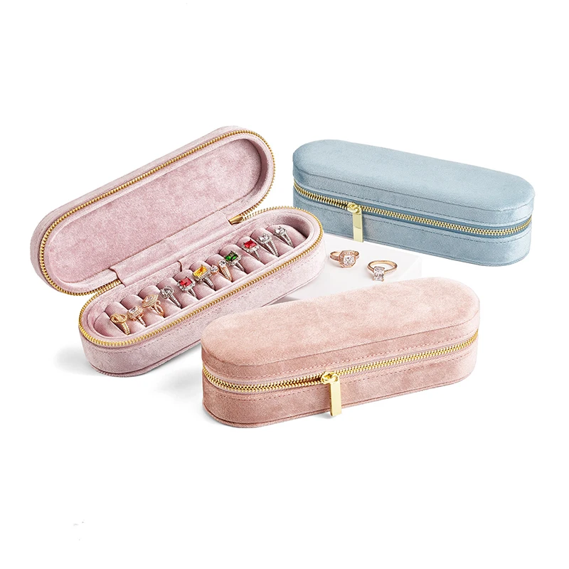 صندوق تخزين بسحاب للمجوهرات المخملية، صندوق تخزين وحلقة محمولة وصندوق عرض، صندوق تخزين عرض منزلي #3