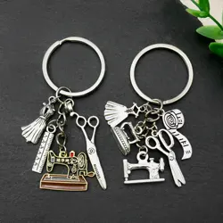 1pc Y2K Creative Metal Sewing Machine Scissor Keychain, Tailor Iron Tape Scissor Keychain, Bag Charm Decoration