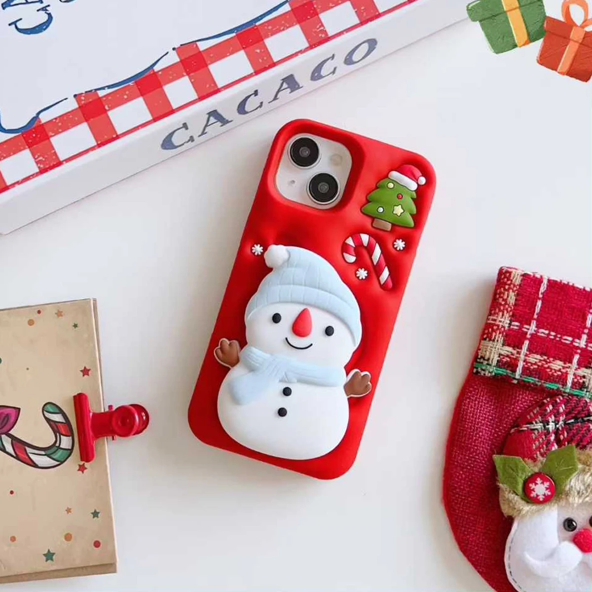 เคสโทรศัพท์ลายการ์ตูนคริสต์มาสสโนว์แมน 3 มิติ สำหรับ iPhone 17 16 ProMax 15 14 Plus 13 12 Pro ป้องกันการกระแทก ซิลิโคนนิ่ม ฝาหลัง