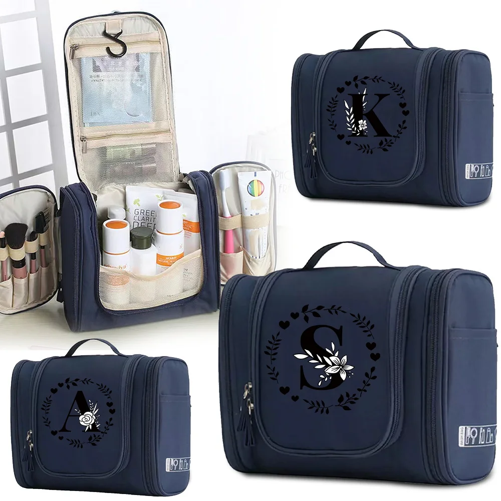 

Travel Makeup Bag Washing Toiletry Kits Storage Bags Darkblue Color Hanging Cosmetic Organizer Bags Garlandletter Pattern Series