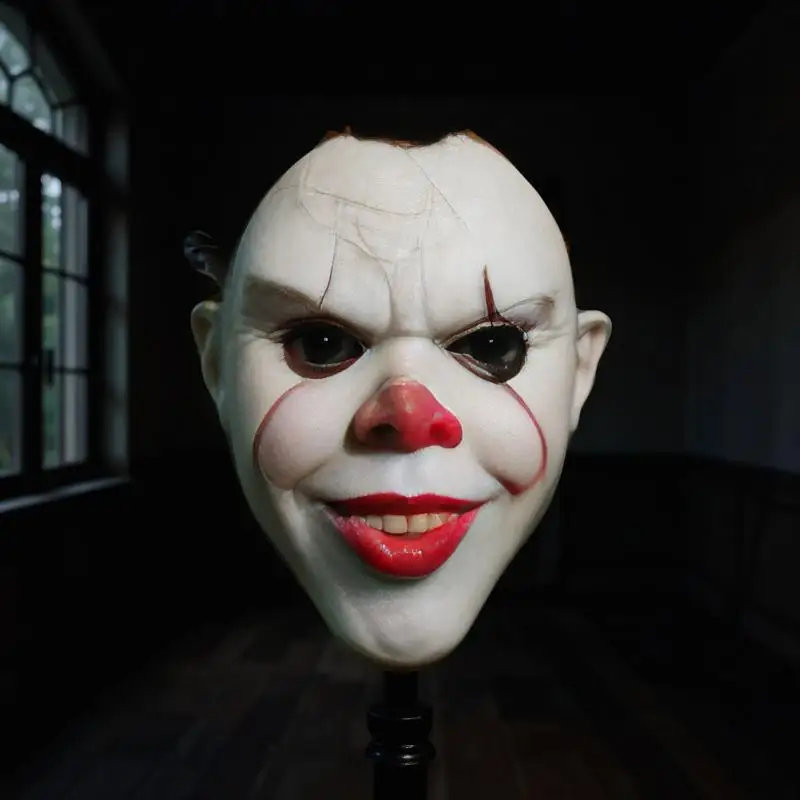 Máscara One Pennywise Joker, capacete de látex assustador de cabelos amarelos para cosplay de festa de Halloween, adereço assassino de palhaço de demônio de terror